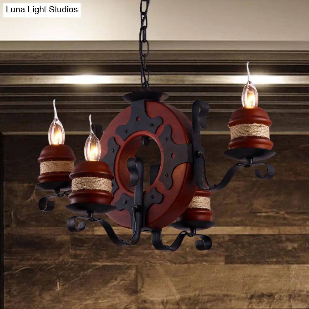 Juliette - 6-Light Vintage Brown Wood Chandelier: Rustic Pendant Lighting