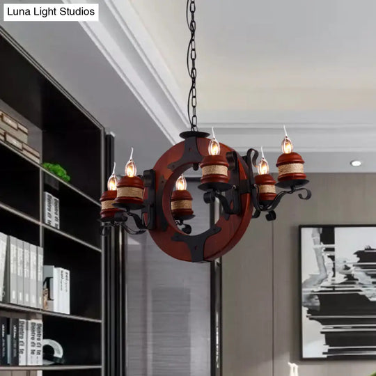 Juliette - 6-Light Vintage Brown Wood Chandelier: Rustic Pendant Lighting 6 /