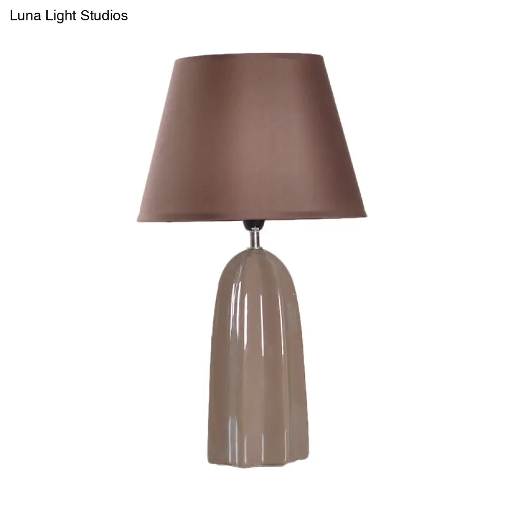 Traditional Style Beige/Brown Table Lamp With Fabric Conical Shade - Perfect For Study Room