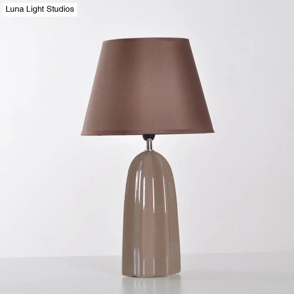 Traditional Style Beige/Brown Table Lamp With Fabric Conical Shade - Perfect For Study Room