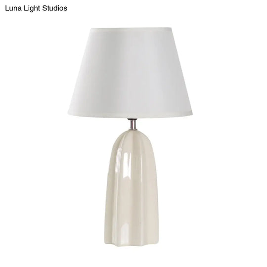 Traditional Style Beige/Brown Table Lamp With Fabric Conical Shade - Perfect For Study Room