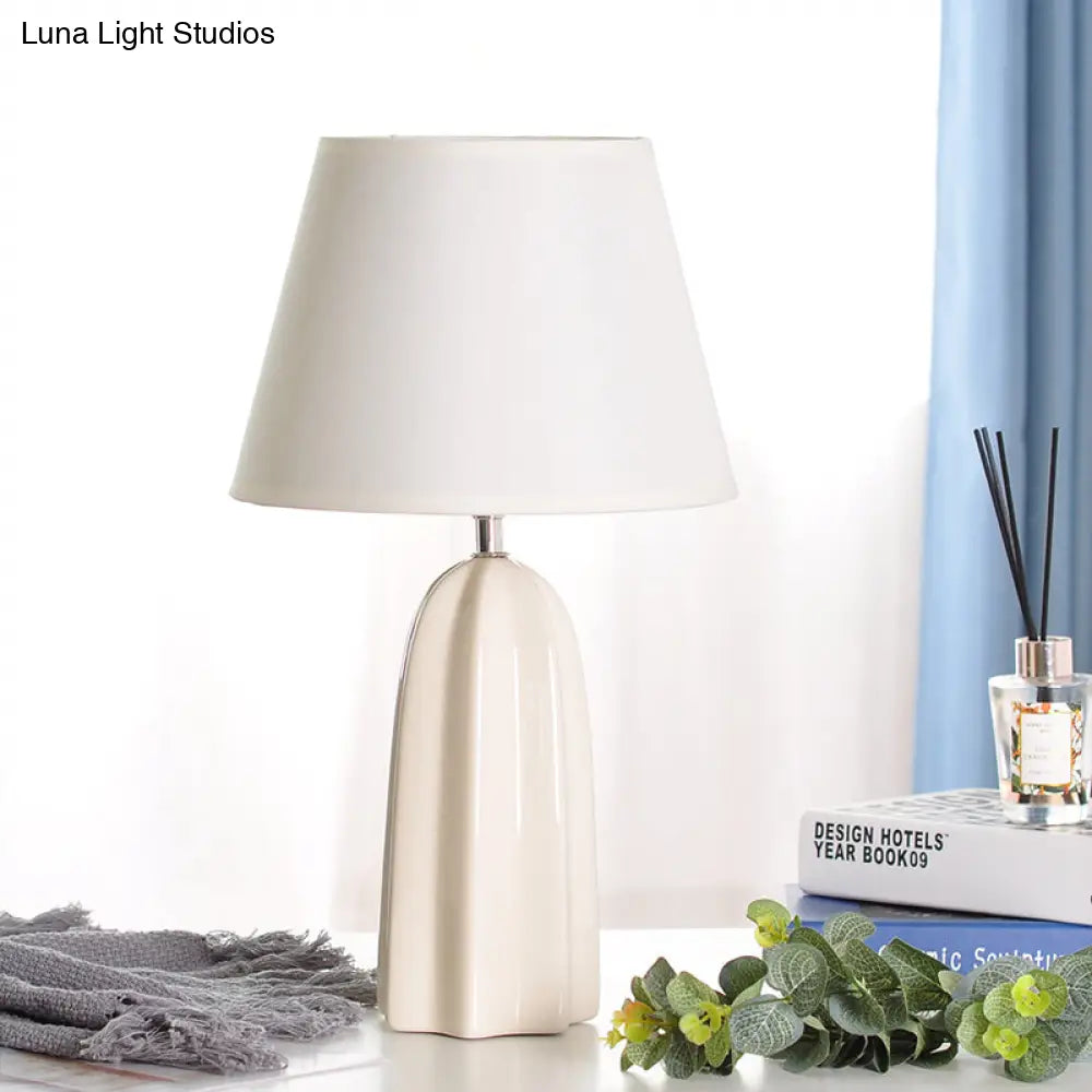 Traditional Style Beige/Brown Table Lamp With Fabric Conical Shade - Perfect For Study Room Beige