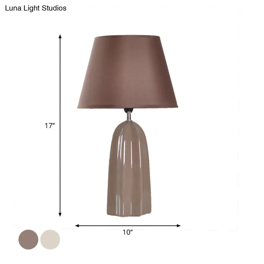 Traditional Style Beige/Brown Table Lamp With Fabric Conical Shade - Perfect For Study Room