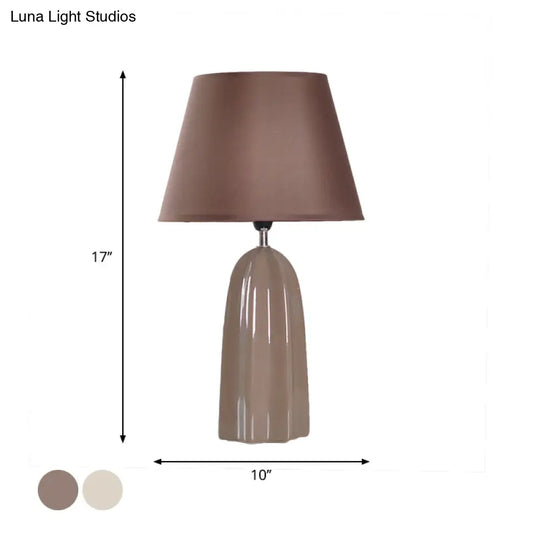 Traditional Style Beige/Brown Table Lamp With Fabric Conical Shade - Perfect For Study Room