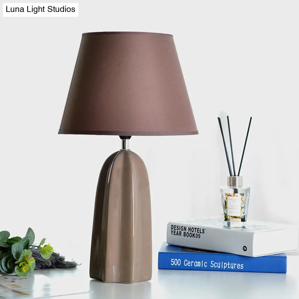 Traditional Style Beige/Brown Table Lamp With Fabric Conical Shade - Perfect For Study Room Brown