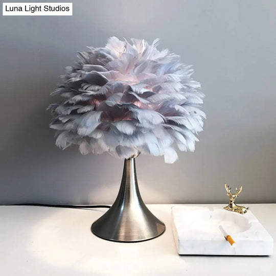 Contemporary Feather Grey/White Led Night Table Lamp - Tree-Inspired Reading Light For Study Room