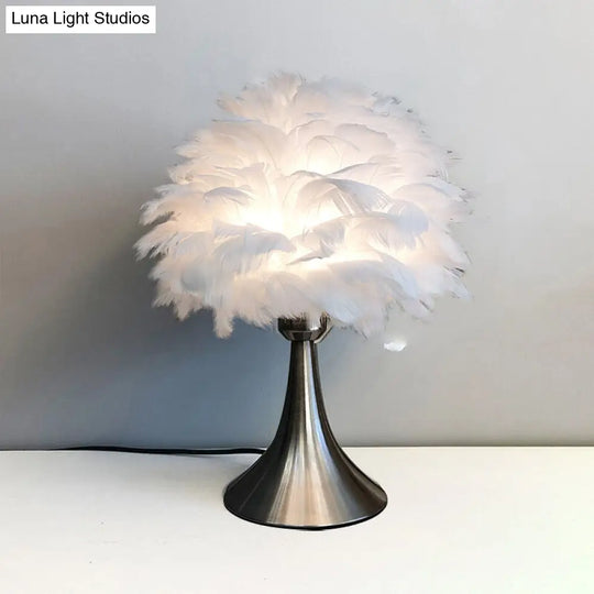 Contemporary Feather Grey/White Led Night Table Lamp - Tree-Inspired Reading Light For Study Room