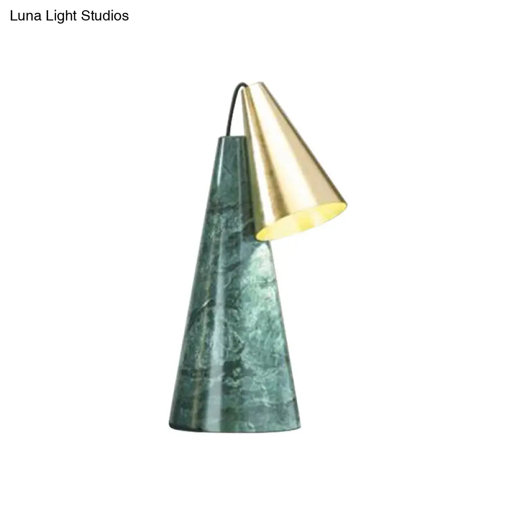 Marble Conical Table Lamp - Designer Single-Bulb Night Light For Living Room In White/Green/Gold