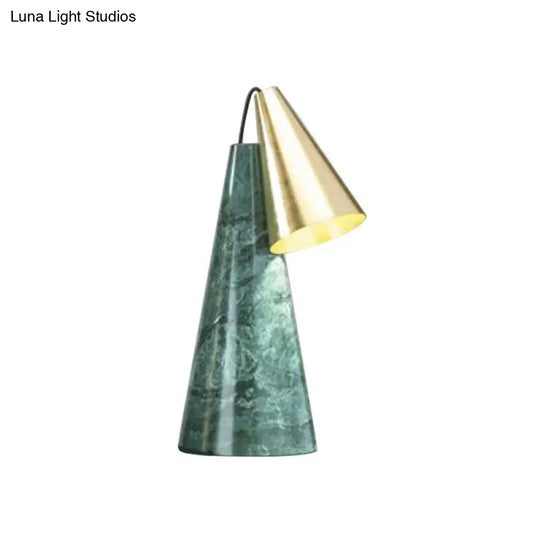 Marble Conical Table Lamp - Designer Single-Bulb Night Light For Living Room In White/Green/Gold