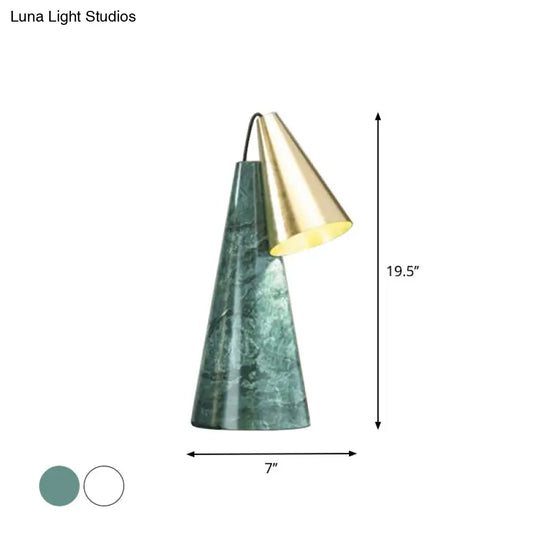 Marble Conical Table Lamp - Designer Single-Bulb Night Light For Living Room In White/Green/Gold