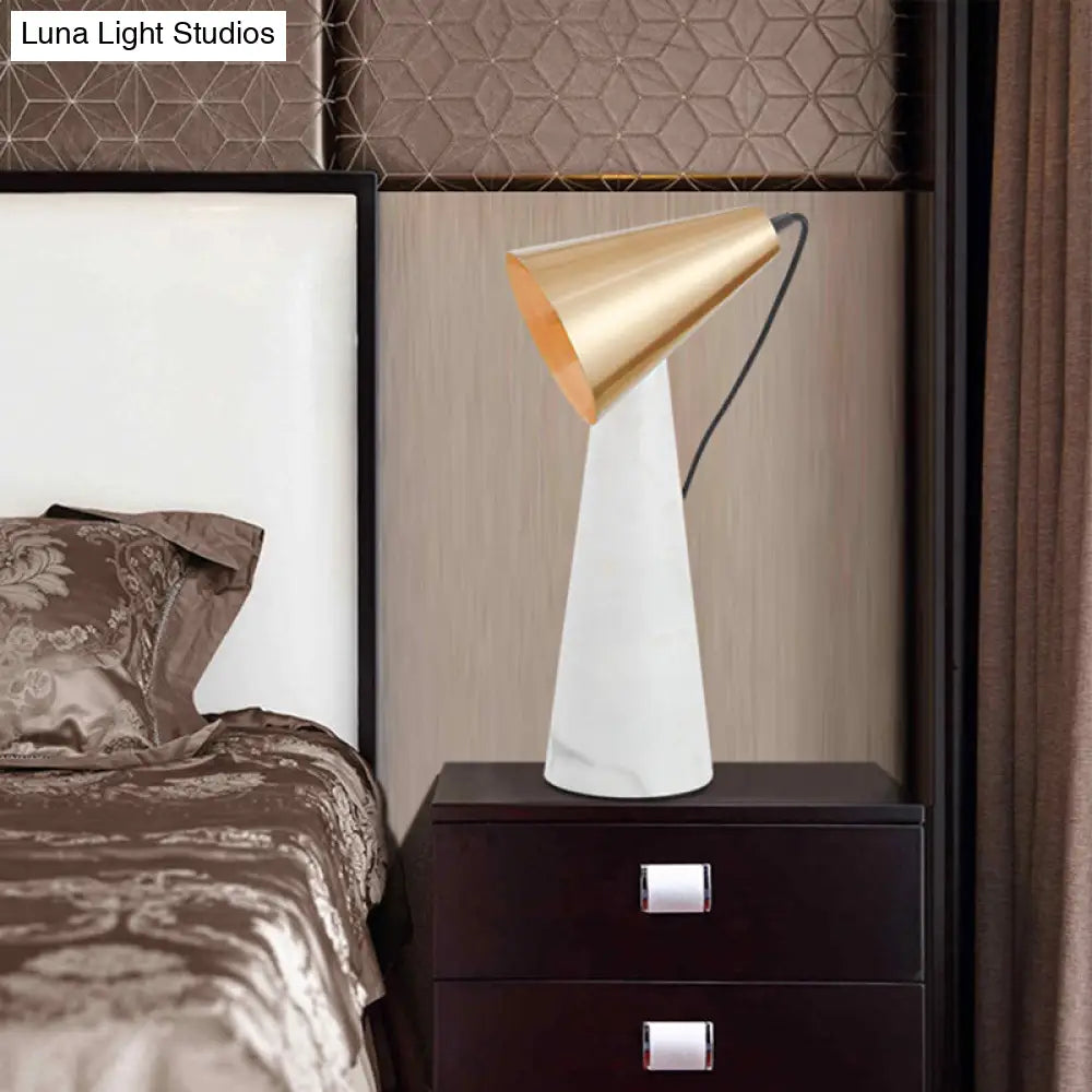 Marble Conical Table Lamp - Designer Single-Bulb Night Light For Living Room In White/Green/Gold