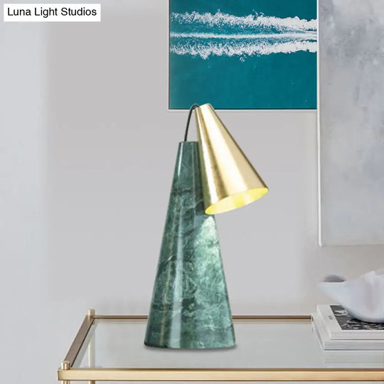 Marble Conical Table Lamp - Designer Single-Bulb Night Light For Living Room In White/Green/Gold