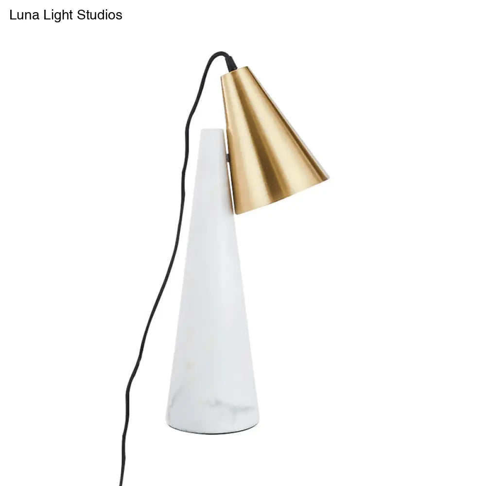 Marble Conical Table Lamp - Designer Single-Bulb Night Light For Living Room In White/Green/Gold