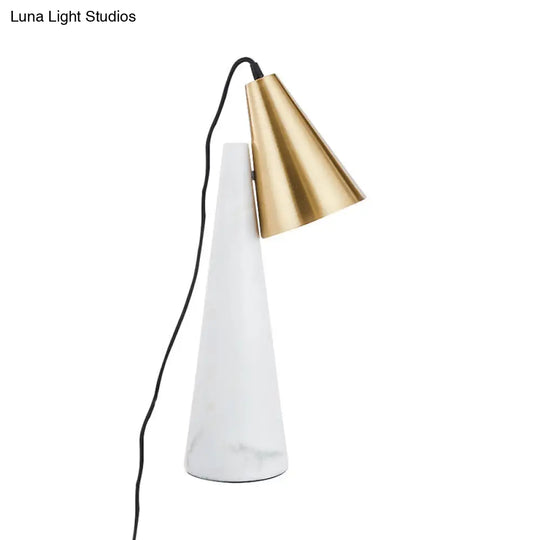 Marble Conical Table Lamp - Designer Single-Bulb Night Light For Living Room In White/Green/Gold