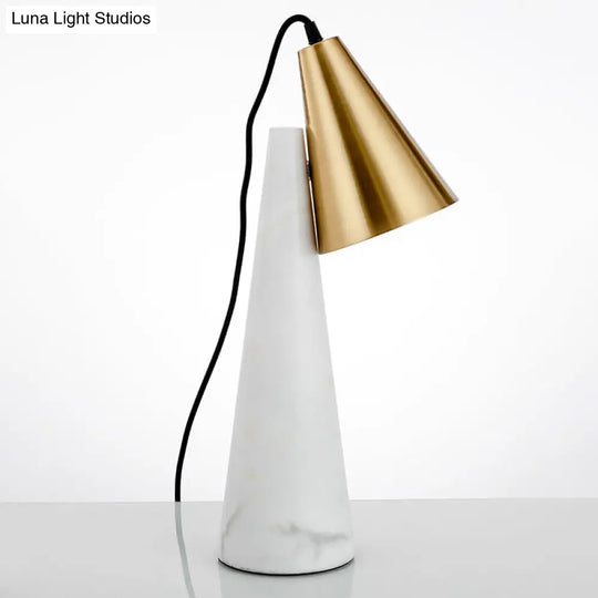 Marble Conical Table Lamp - Designer Single-Bulb Night Light For Living Room In White/Green/Gold