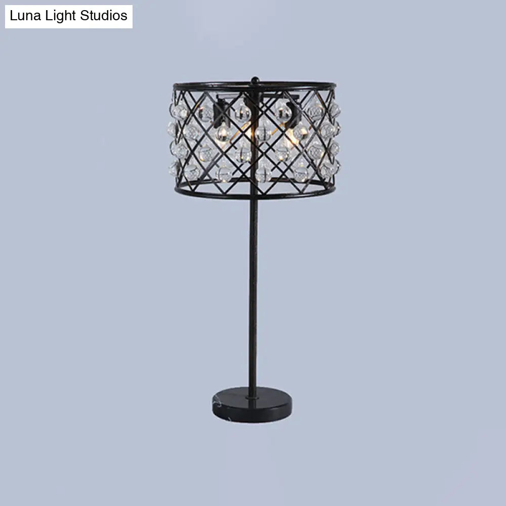 Justine - Modernist Grid Nightstand Light With Drum Design Crystal Drip Lamp