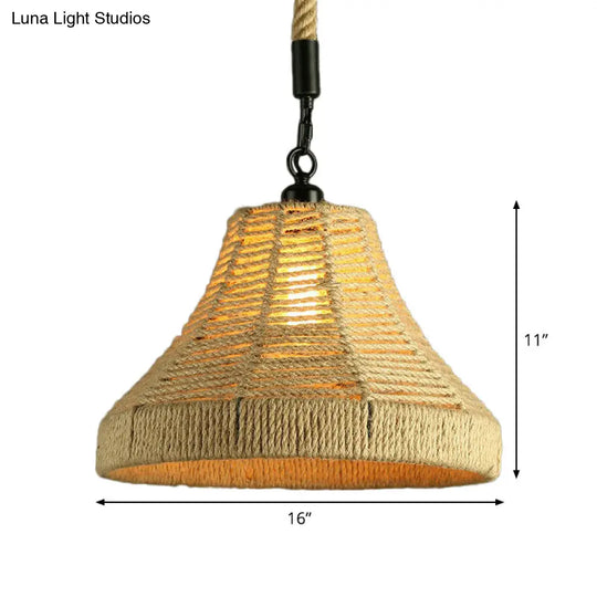 Handcrafted Jute Rope Pendant Light - Rustic Brown Trumpet/Bowl/Truncated Cone Shaped For