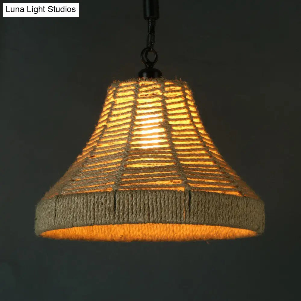 Handcrafted Jute Rope Pendant Light - Rustic Brown Trumpet/Bowl/Truncated Cone Shaped For