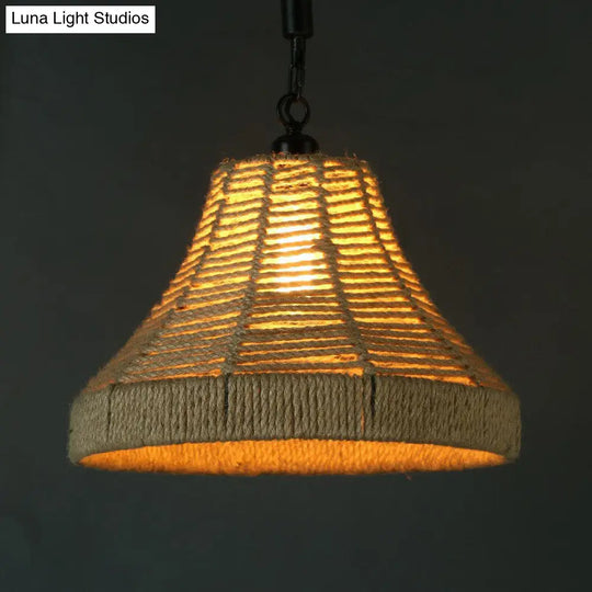 Handcrafted Jute Rope Pendant Light - Rustic Brown Trumpet/Bowl/Truncated Cone Shaped For