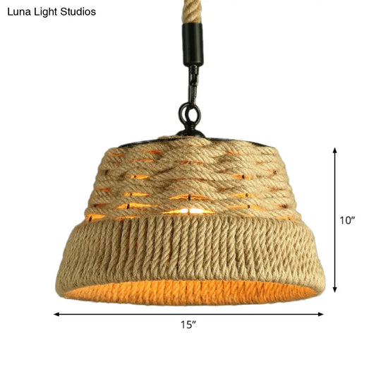 Jute Rope Drop Pendant Rustic Brown Restaurant Hanging Light - Single Hand-Worked Design