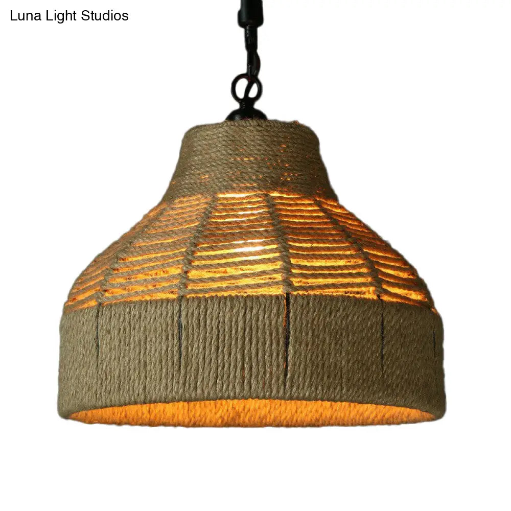 Handcrafted Jute Rope Pendant Light - Rustic Brown Trumpet/Bowl/Truncated Cone Shaped For