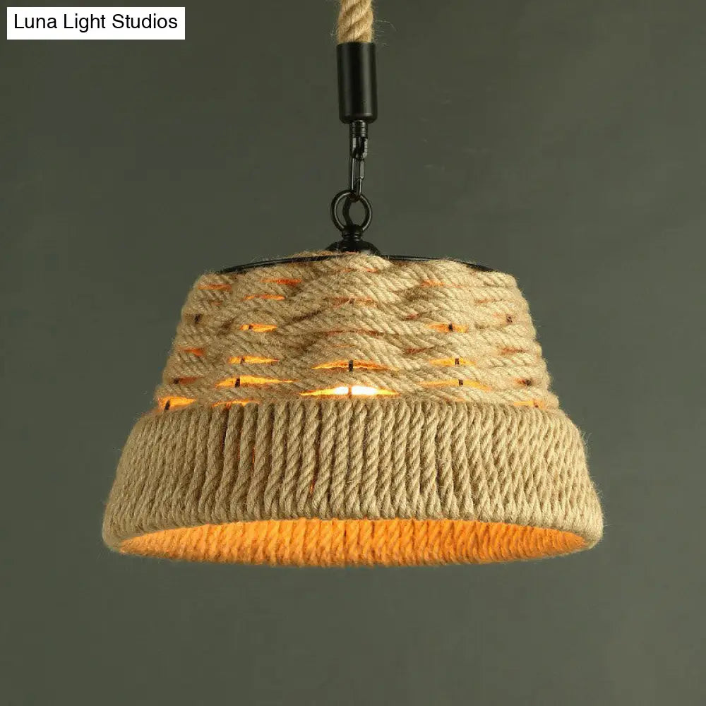 Handcrafted Jute Rope Pendant Light - Rustic Brown Trumpet/Bowl/Truncated Cone Shaped For