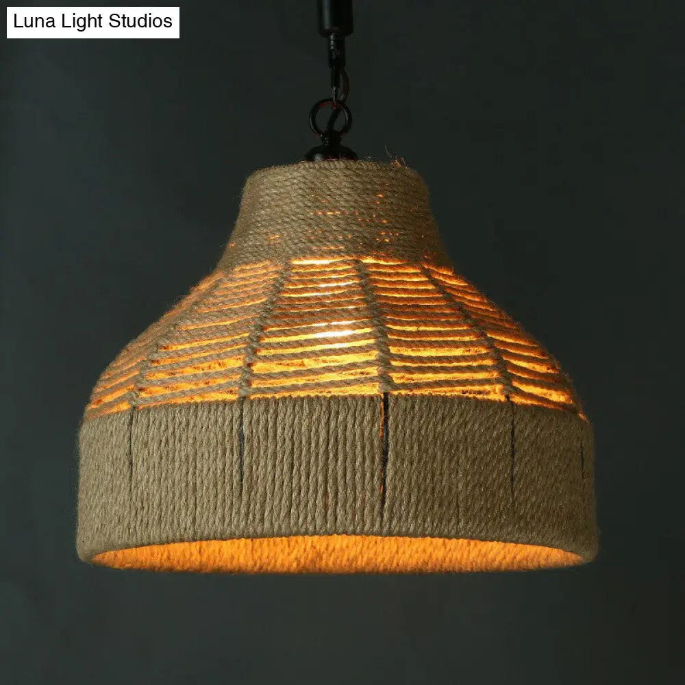 Handcrafted Jute Rope Pendant Light - Rustic Brown Trumpet/Bowl/Truncated Cone Shaped For