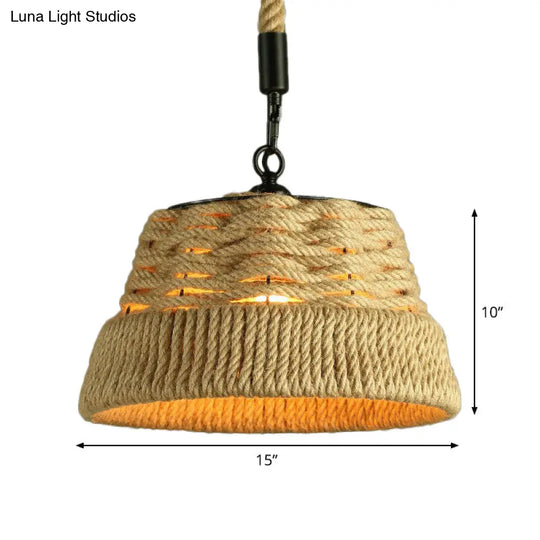 Handcrafted Jute Rope Pendant Light - Rustic Brown Trumpet/Bowl/Truncated Cone Shaped For