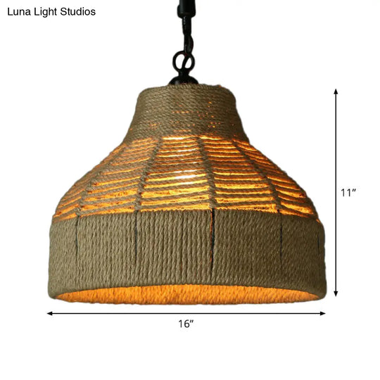 Handcrafted Jute Rope Pendant Light - Rustic Brown Trumpet/Bowl/Truncated Cone Shaped For