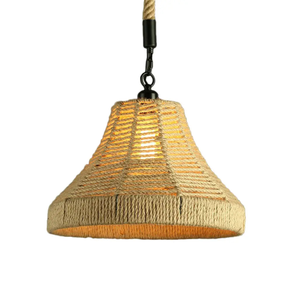 Jute Rope Drop Pendant Rustic Brown Restaurant Hanging Light - Single Hand-Worked Design / B