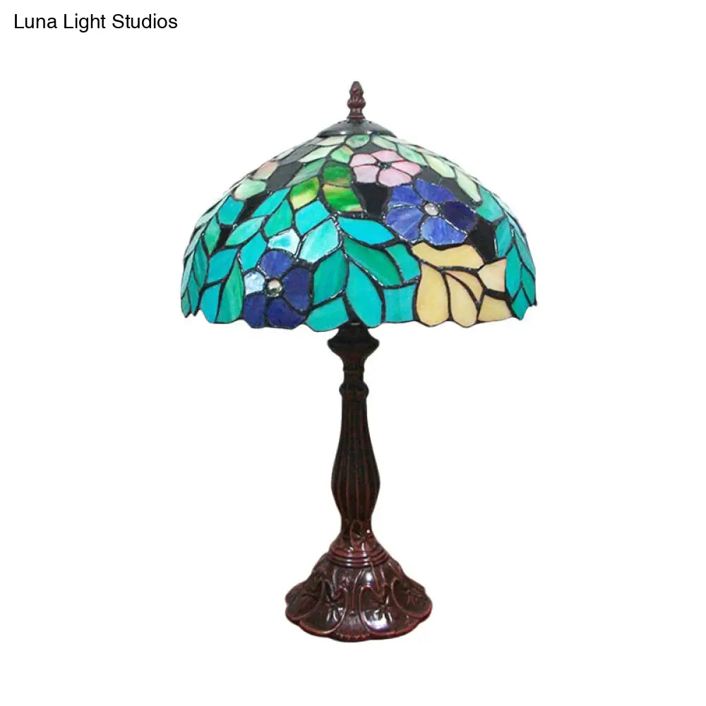 Stained Glass Coffee Nightstand Lamp In Bowl Shape - Victorian Leaf And Petal Design