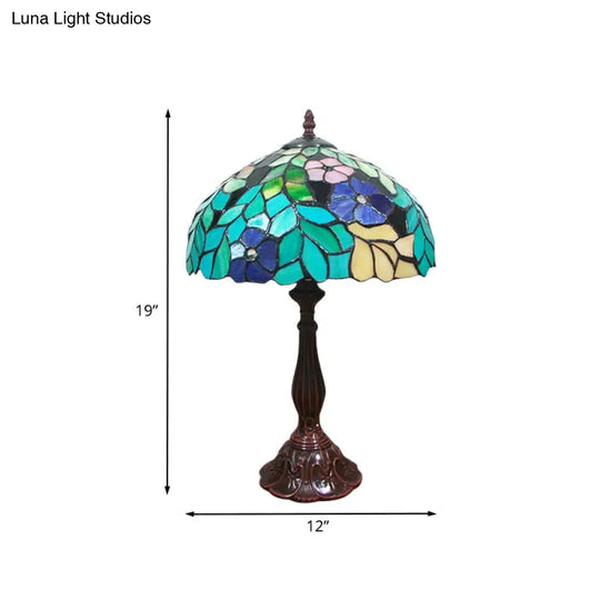 Stained Glass Coffee Nightstand Lamp In Bowl Shape - Victorian Leaf And Petal Design