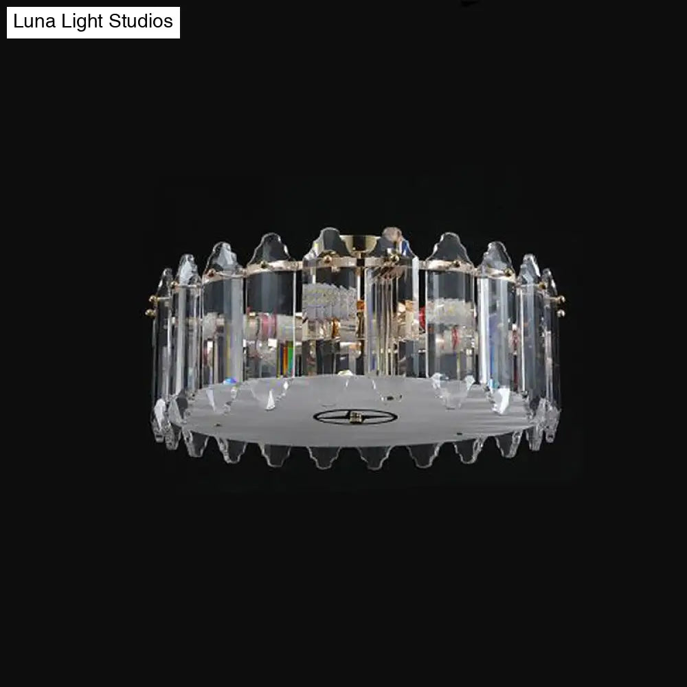 K9 Crystal Drum Flush Light - Elegant 6-Bulb Ceiling Fixture For Bedroom