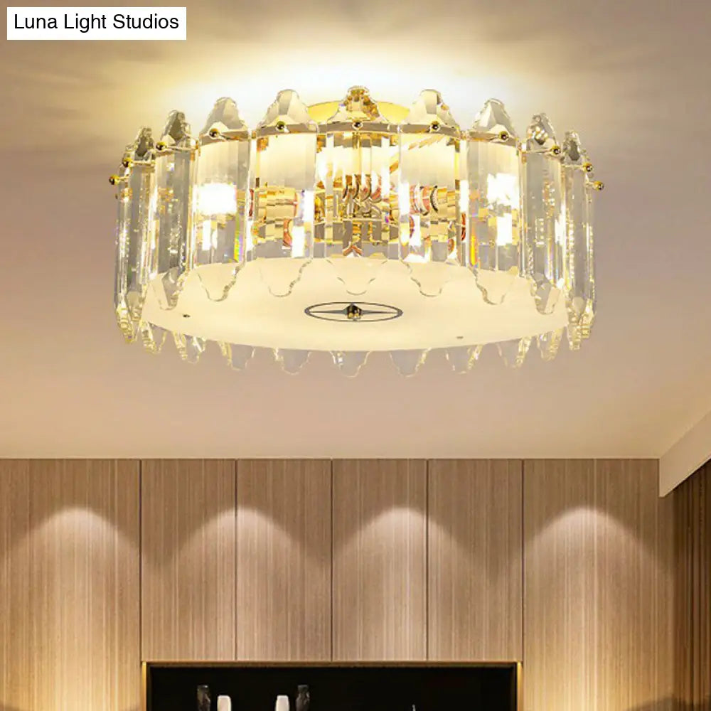 K9 Crystal Drum Flush Light - Elegant 6 - Bulb Ceiling Fixture For Bedroom