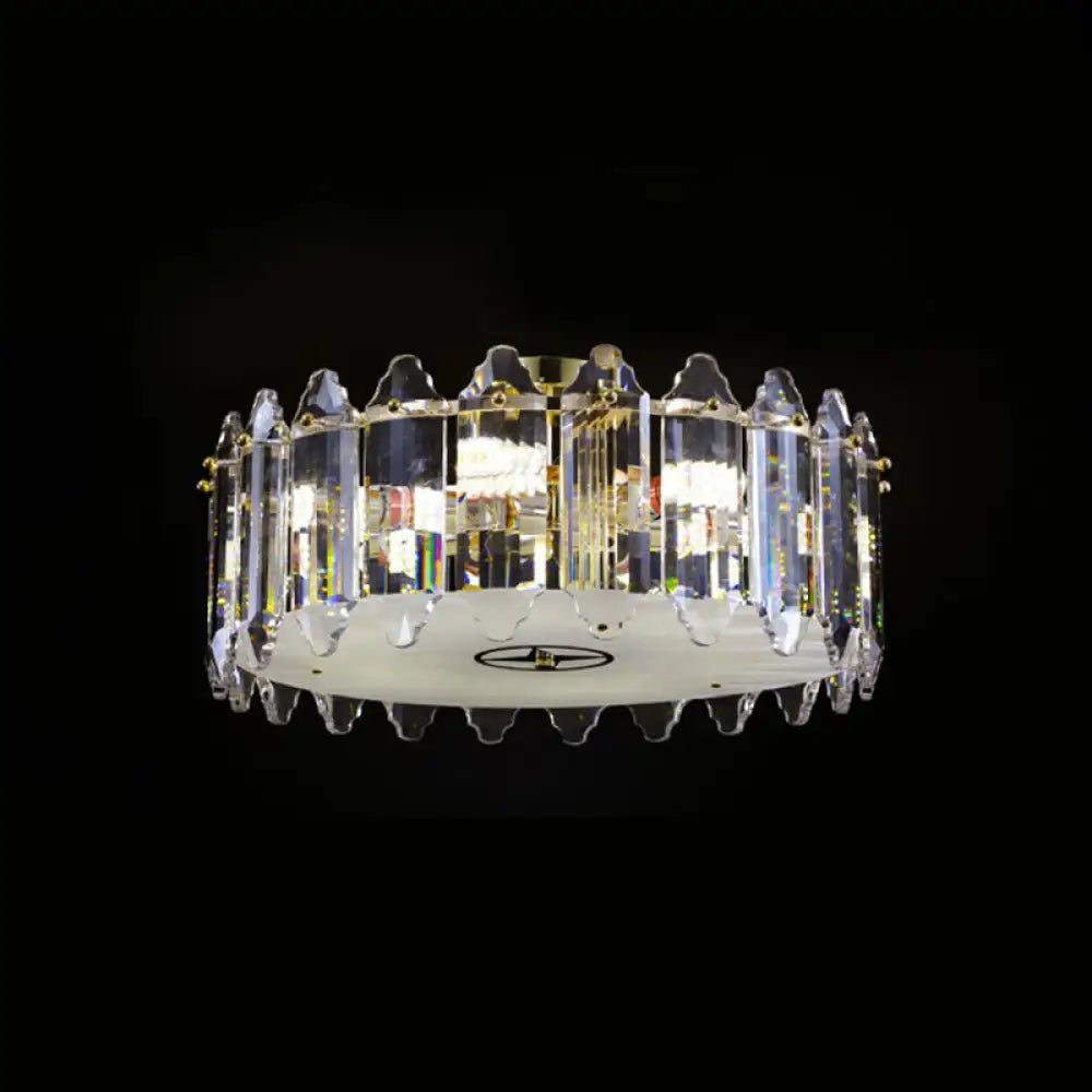 K9 Crystal Drum Flush Light - Elegant 6 - Bulb Ceiling Fixture For Bedroom Clear