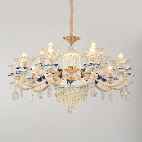 K9 Crystal Flower Chandelier Elegant Ceiling Light For Traditional Dining Rooms Ceramic Decor 15 /