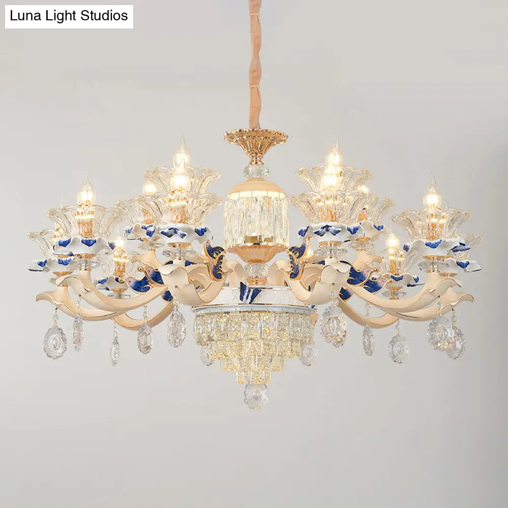 K9 Crystal Flower Chandelier Elegant Ceiling Light For Traditional Dining Rooms Ceramic Decor