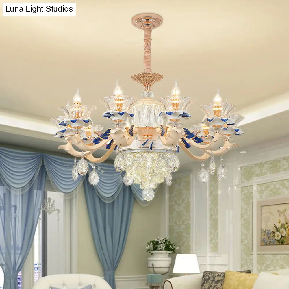 K9 Crystal Flower Chandelier Elegant Ceiling Light For Traditional Dining Rooms Ceramic Decor