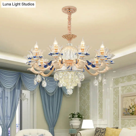 K9 Crystal Flower Chandelier Elegant Ceiling Light For Traditional Dining Rooms Ceramic Decor