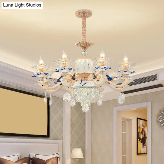 K9 Crystal Flower Chandelier Elegant Ceiling Light For Traditional Dining Rooms Ceramic Decor