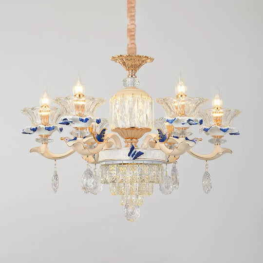 K9 Crystal Flower Chandelier Elegant Ceiling Light For Traditional Dining Rooms Ceramic Decor 6 /