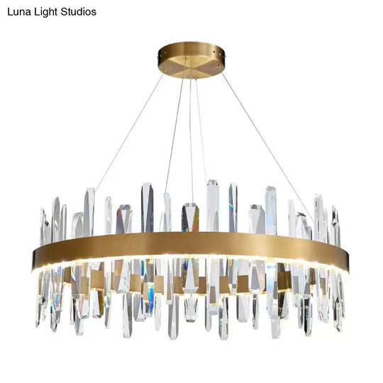 K9 Crystal Led Chandelier Pendant In Gold - Postmodern Circle Hanging Light (Small/Medium/Large)