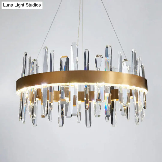 K9 Crystal Led Chandelier Pendant In Gold - Postmodern Circle Hanging Light (Small/Medium/Large)