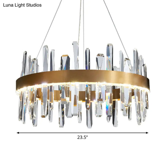 K9 Crystal Led Chandelier Pendant In Gold - Postmodern Circle Hanging Light (Small/Medium/Large)