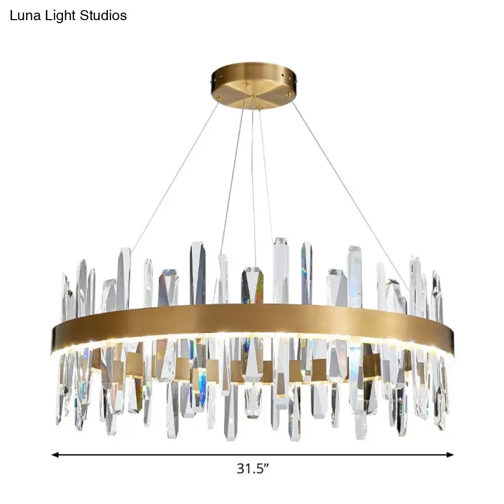 K9 Crystal Led Chandelier Pendant In Gold - Postmodern Circle Hanging Light (Small/Medium/Large)