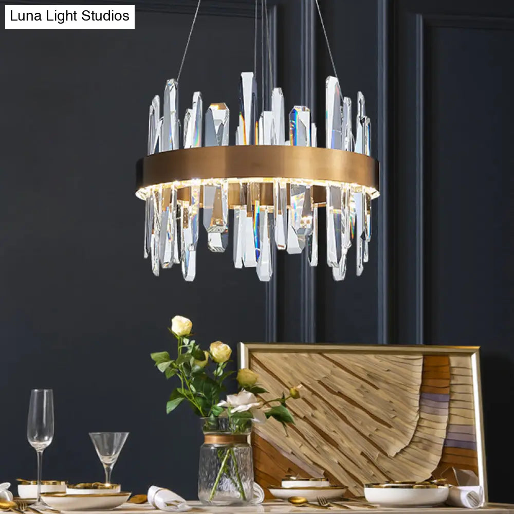 K9 Crystal Led Chandelier Pendant In Gold - Postmodern Circle Hanging Light (Small/Medium/Large)