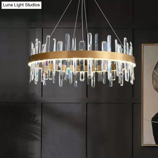 K9 Crystal Led Chandelier Pendant In Gold - Postmodern Circle Hanging Light (Small/Medium/Large)