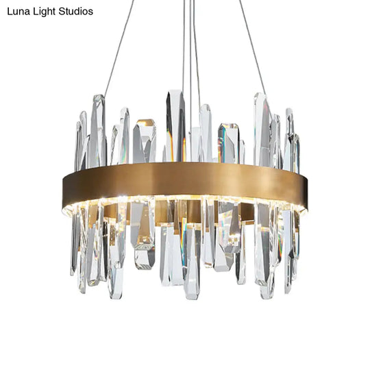 K9 Crystal Led Chandelier Pendant In Gold - Postmodern Circle Hanging Light (Small/Medium/Large)