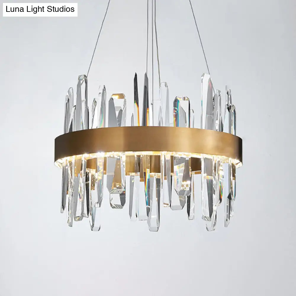 K9 Crystal Led Chandelier Pendant In Gold - Postmodern Circle Hanging Light (Small/Medium/Large)