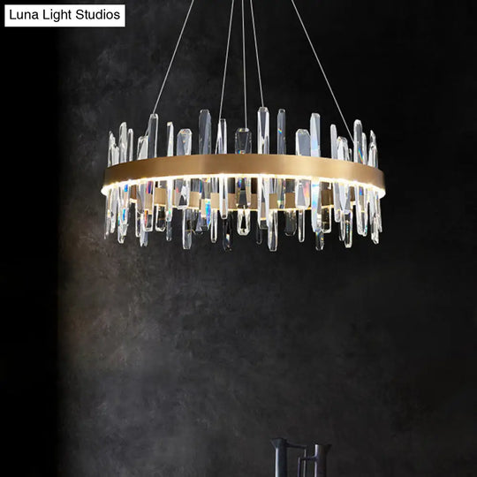 K9 Crystal Led Chandelier Pendant In Gold - Postmodern Circle Hanging Light (Small/Medium/Large)